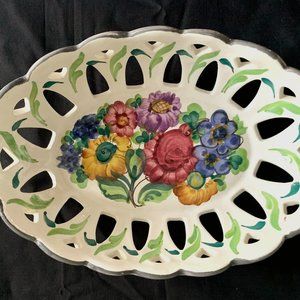 Vintage Gmunder Keramik Lattice Bowl made in Bavaria, Austria. Hand Painted.